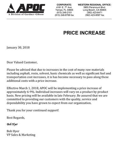 Price Increase – APOC