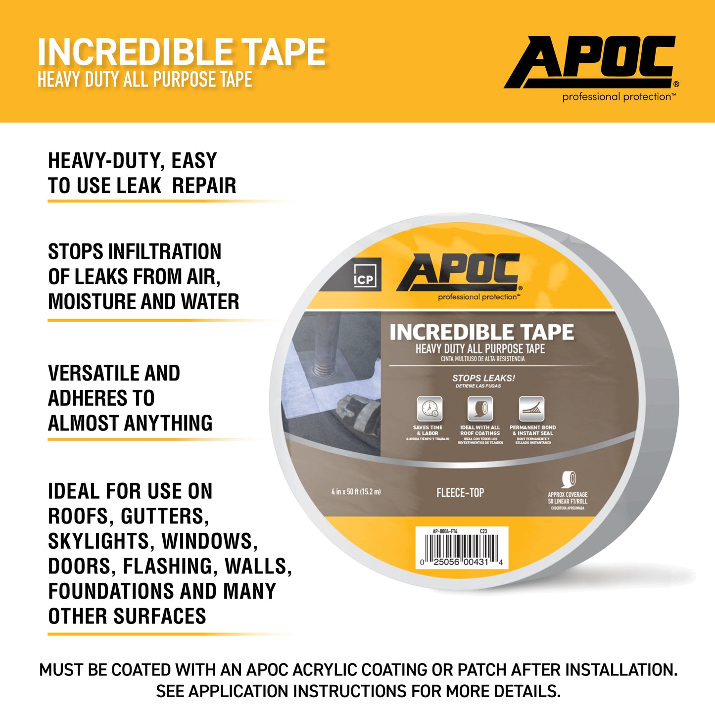 APOC® Incredible Tape Heavy Duty All Purpose Fleece-Top Tape